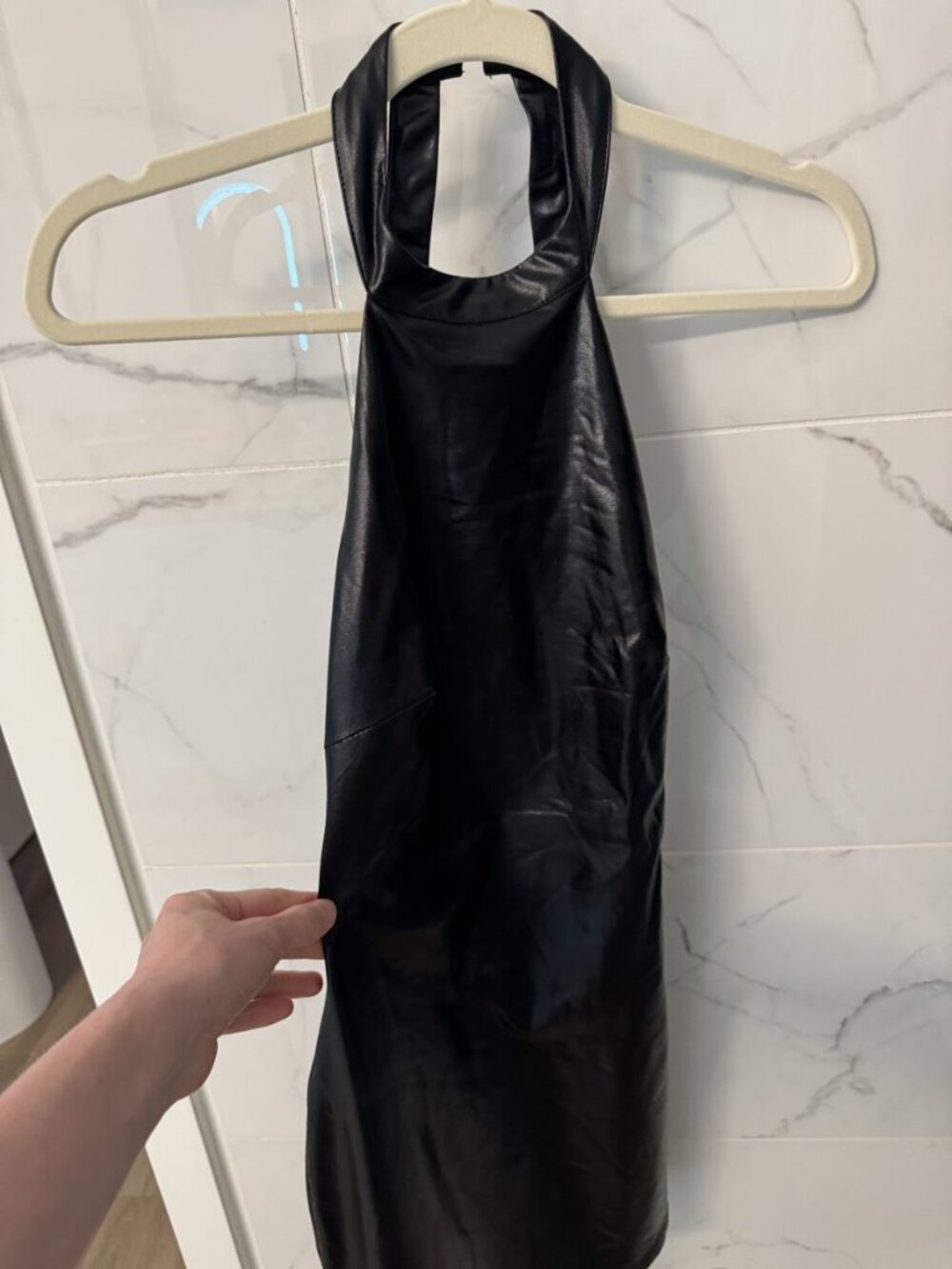 superdown Black Faux Leather Halter Mini Dress Open Back Size S